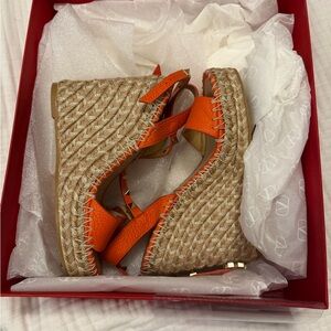Orange leather Woven Wedge Valentino wedges eapadrilles